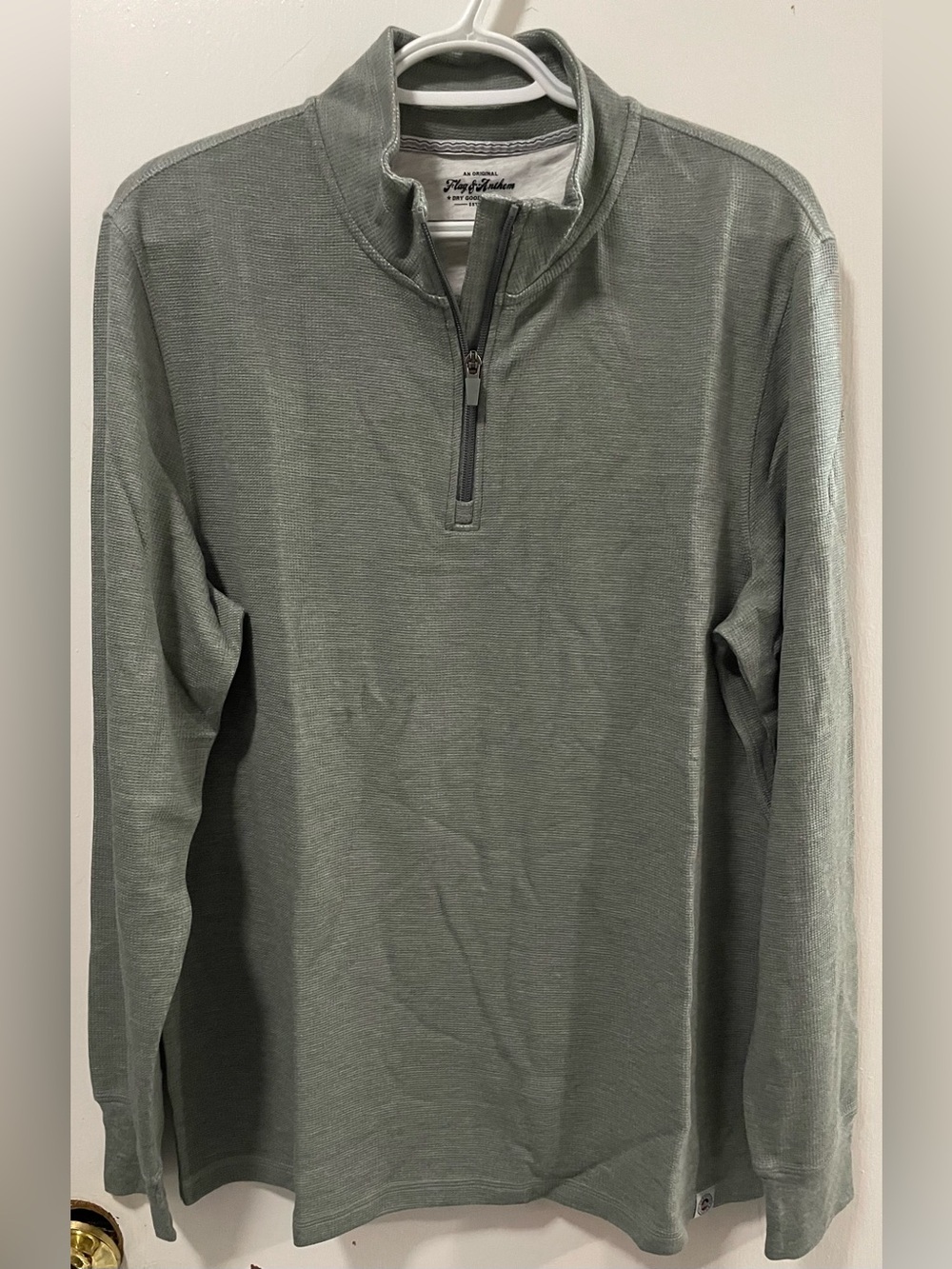 Flag & Anthem Mens Sage Heather Quarter Zip-Up Mock Neck Sweater Pullover Medium